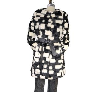 NEW RARE Beautiful Black and White Squares Blocks of Faux Fur Lite Coat Size 4.